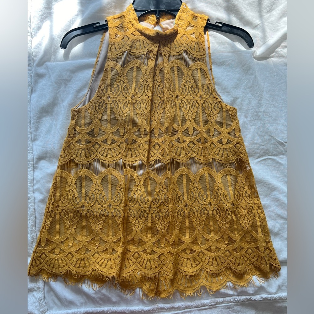 Mustard eyelet lace top